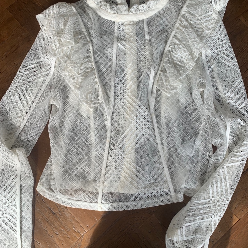 White Lace Long Sleeve Top - H&M size 12 frill detail - Picture 6 of 8